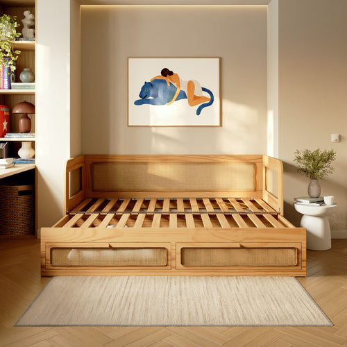 Rotin tressé,Avec 2 matelas adaptés